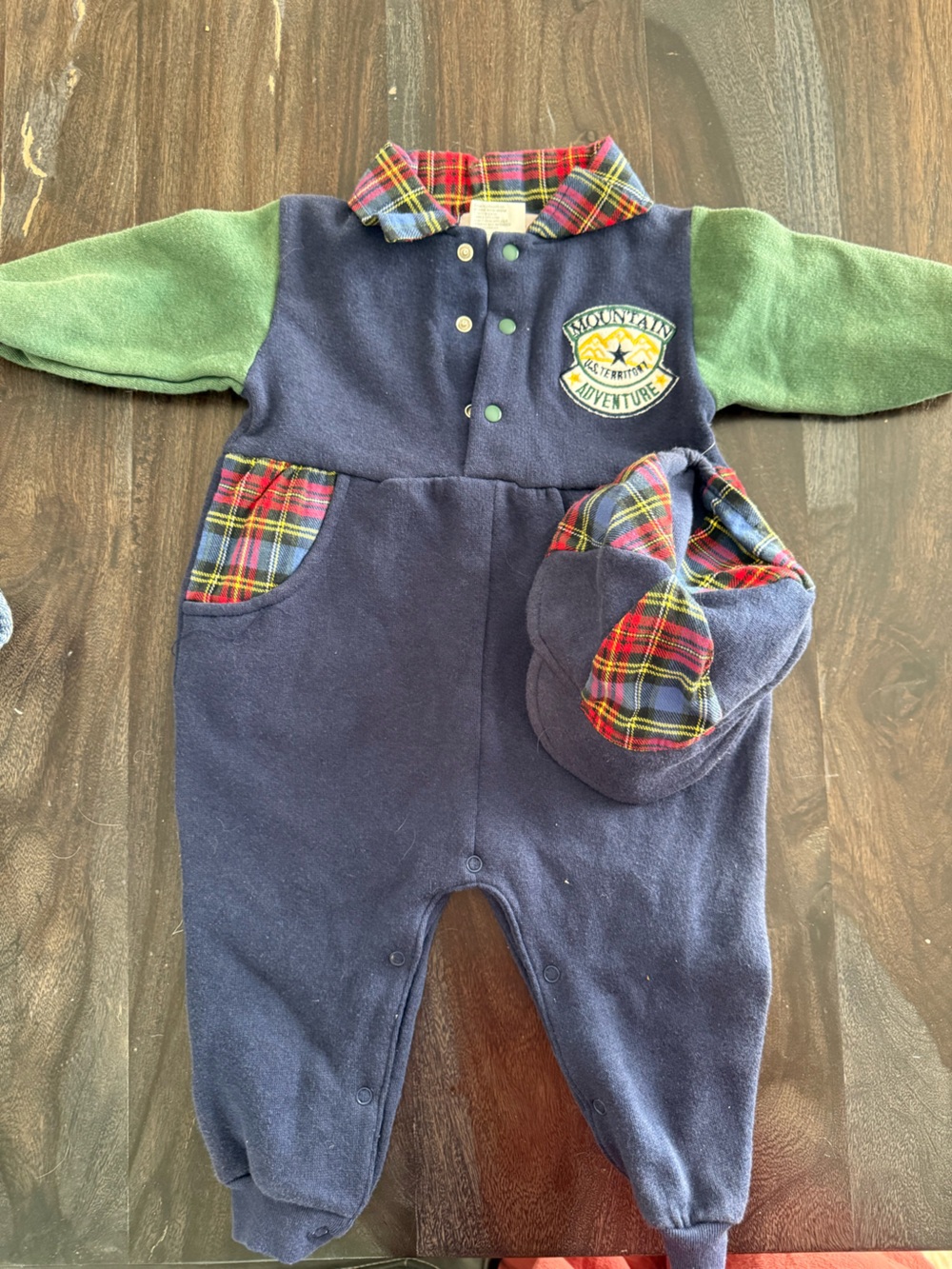 Vintage- 90s Little Red Hen Plaid Colour-block Mountain Adventure Romper - Picture 1 of 3